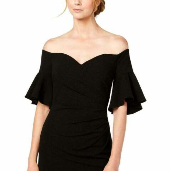 Calvin Klein NWT Elegant BLACK Long Dress Sweetheart Off-The-Shoulder Gown - Picture 2 of 3